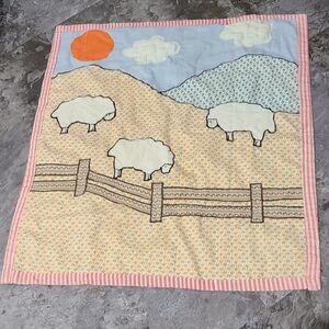 Vintage Handmade Sheep Baby Quilt Wall Tapestry Lap Quilt 24" by 28"